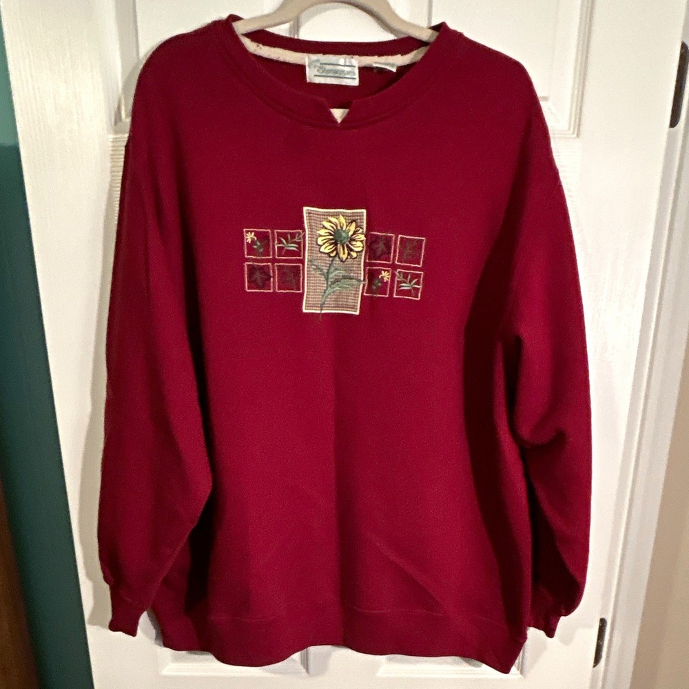 Shenanigans women's 3X Burgundy Crew Neck Sweatshirt Embroidered sunflower